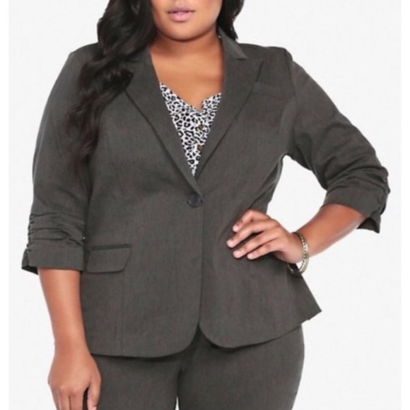 NWT TORRID Heather Grey Ruched Sleeve Blazer Size 2X - Picture 6 of 7